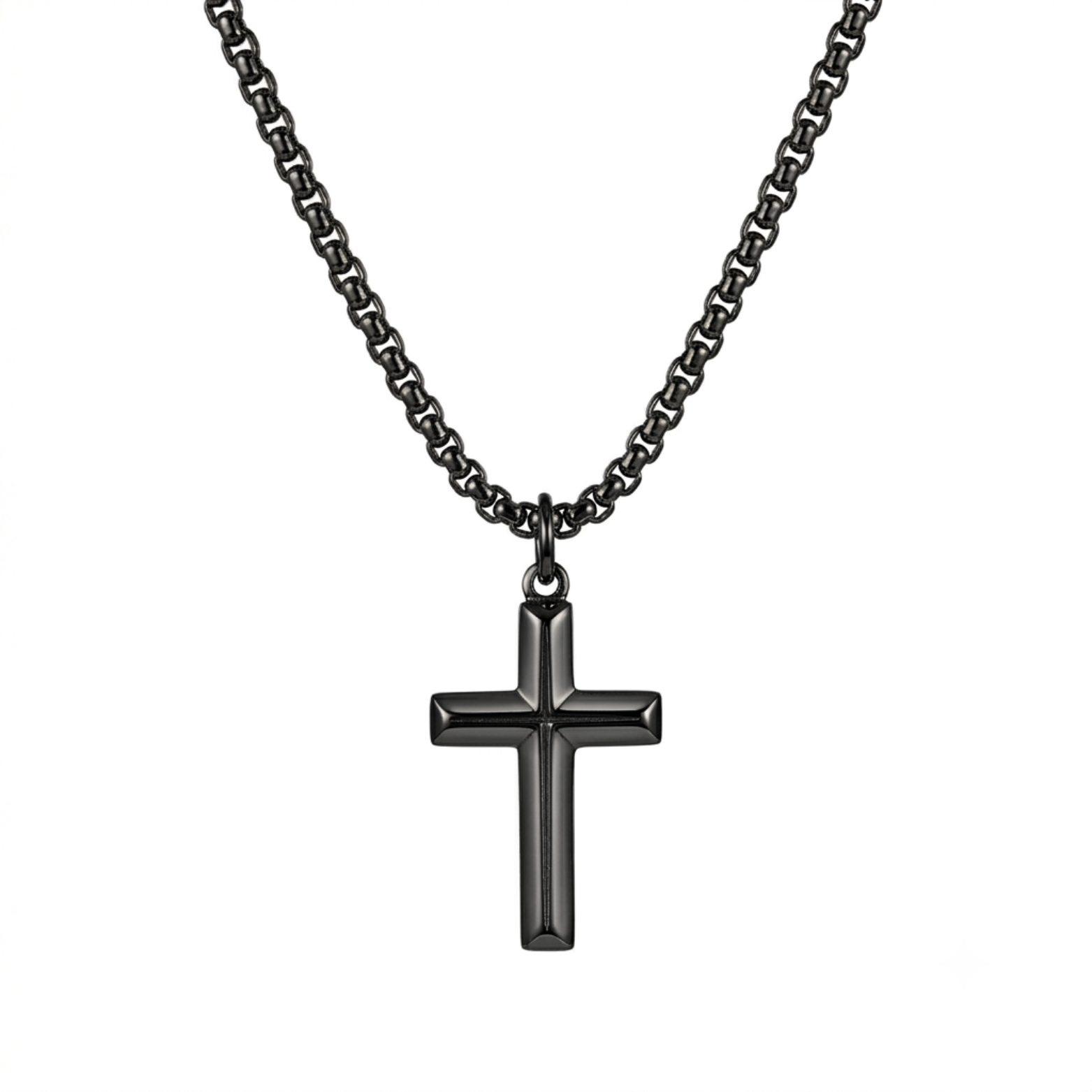 Herren Kreuz Kette Schwarz