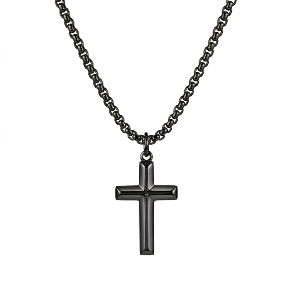 Herren Kreuz Kette Schwarz