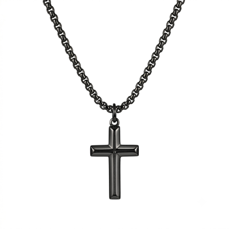 Herren Kreuz Kette Schwarz