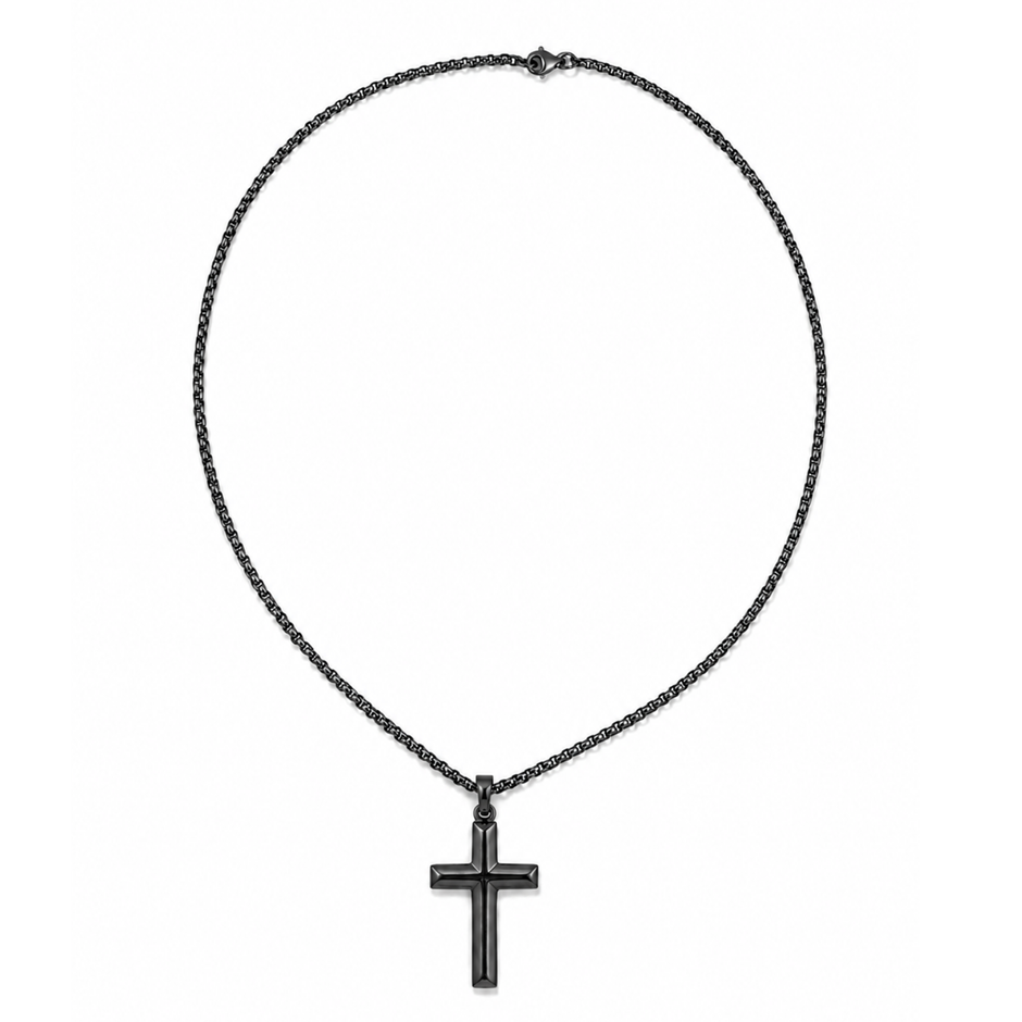 Herren Kreuz Kette Schwarz
