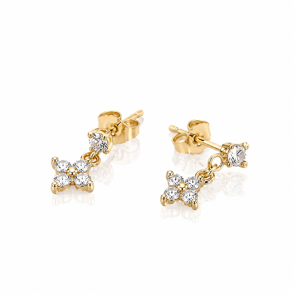 Flower Kristall Ohrring Gold