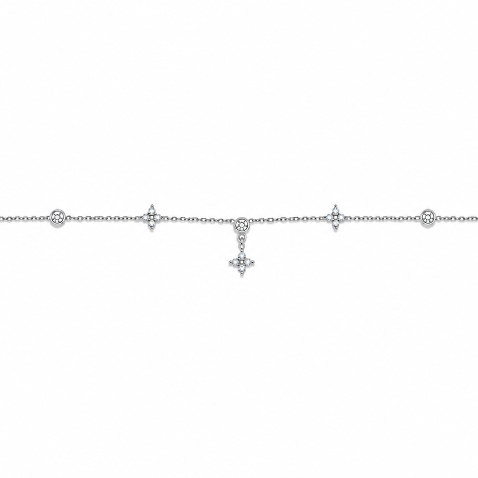 Flower Kristall Kette Silber