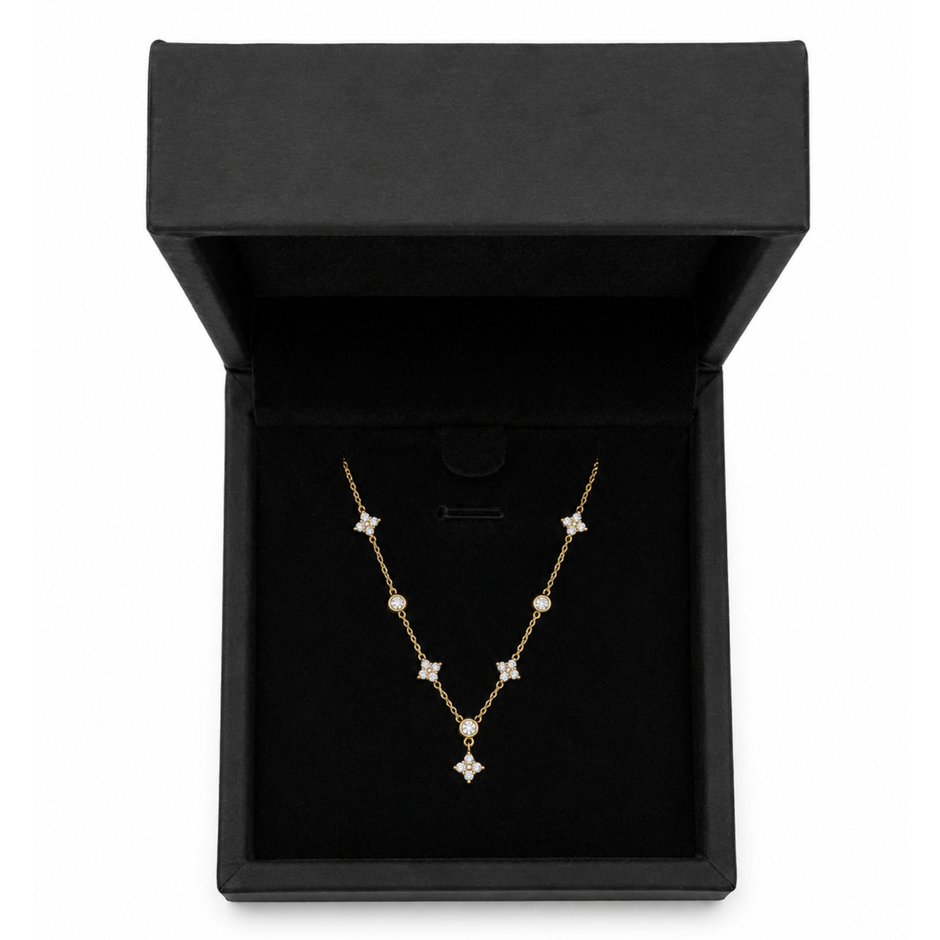 Flower Kristall Kette Gold