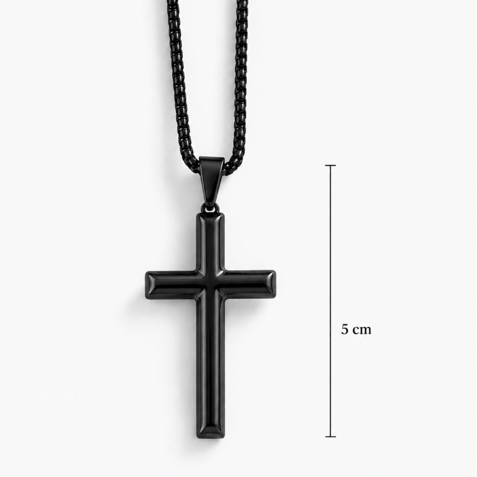 Herren Kreuz Kette Schwarz