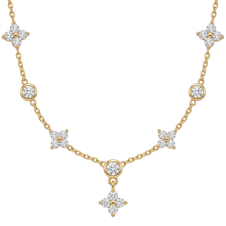 Flower Kristall Kette Gold