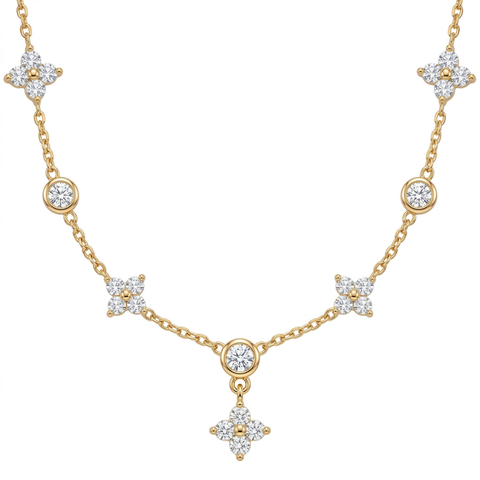 Flower Kristall Kette Gold