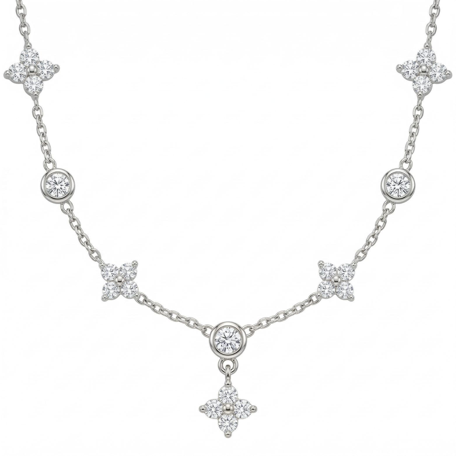 Flower Kristall Kette Silber