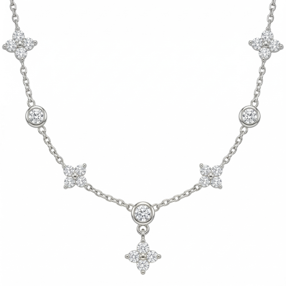 Flower Kristall Kette Silber