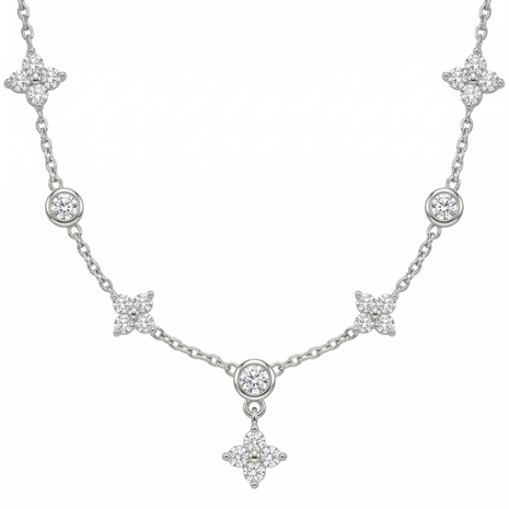 Flower Kristall Kette Silber