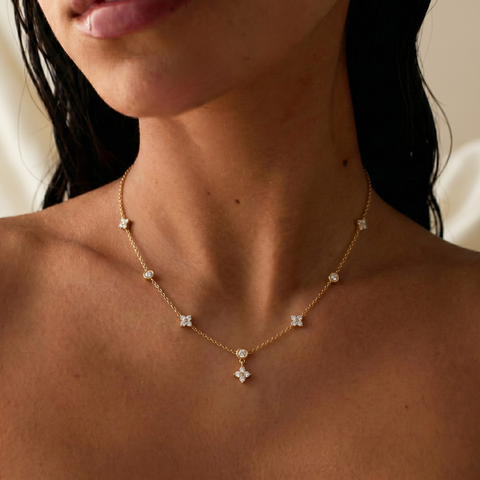 Flower Kristall Kette Gold